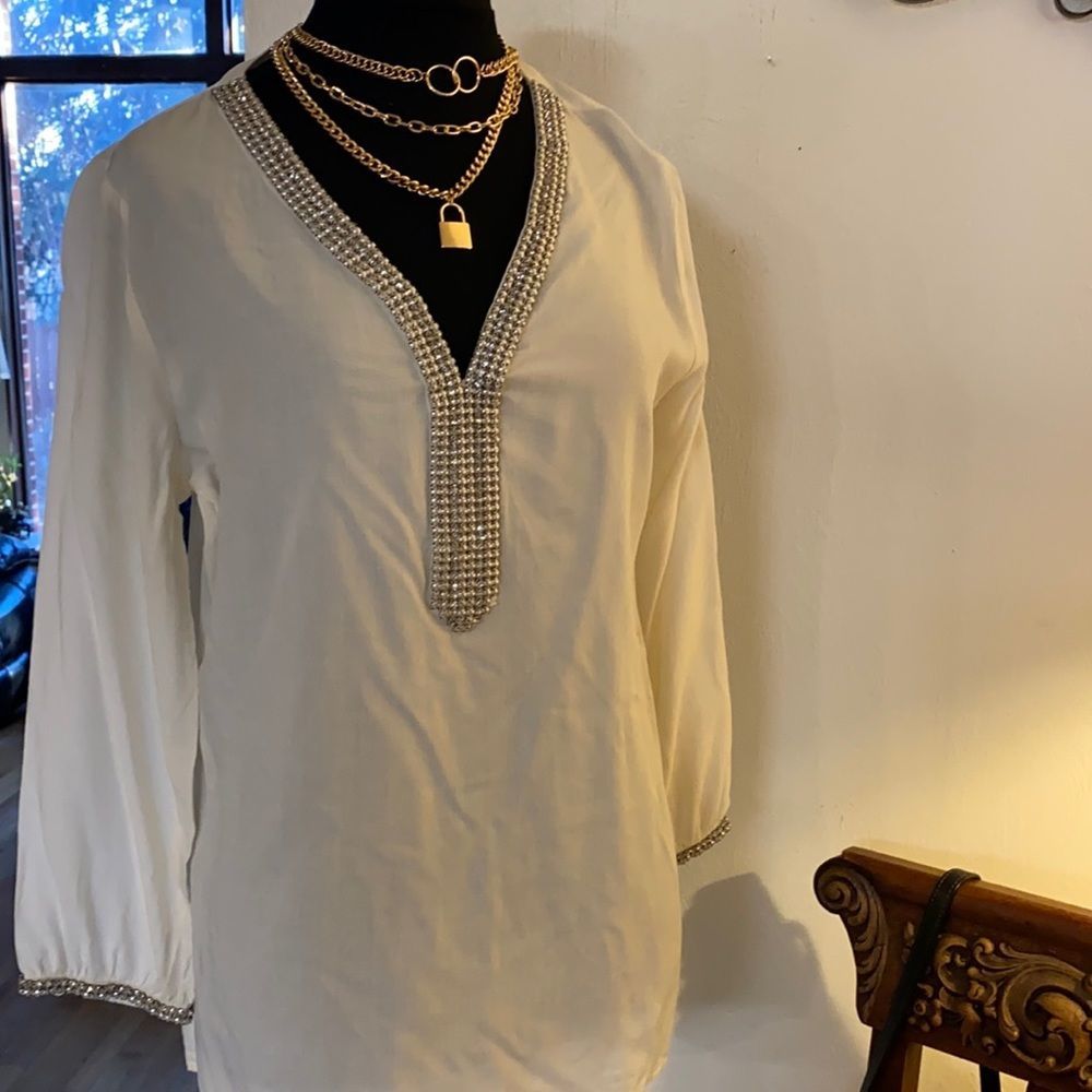 Origami cream  beaded blouse
